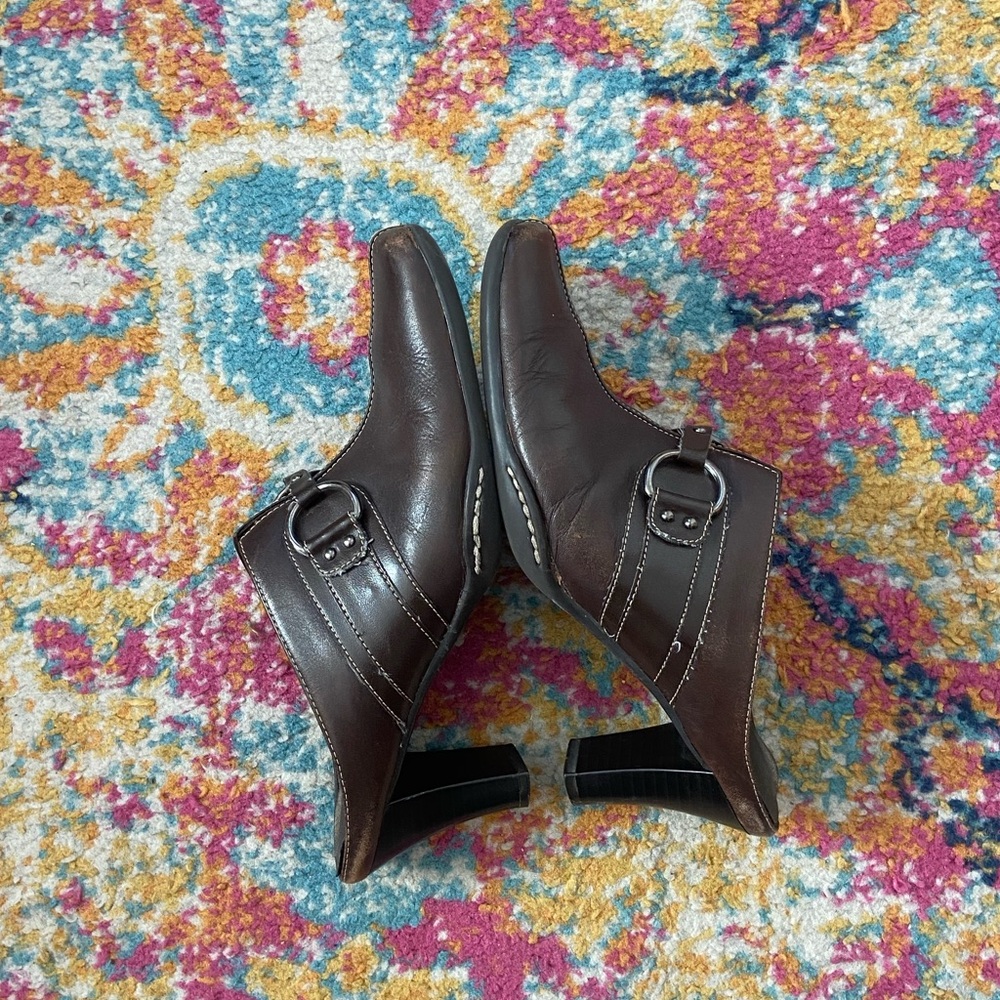 Merona Dark Brown Leather Mules with Buckle